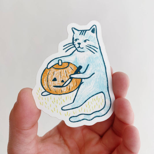 Pumpkin Carving Cat Sticker