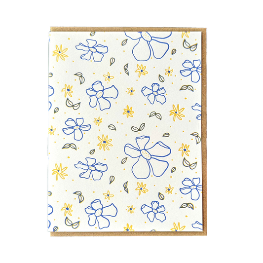 Floral Greeting Card Blue