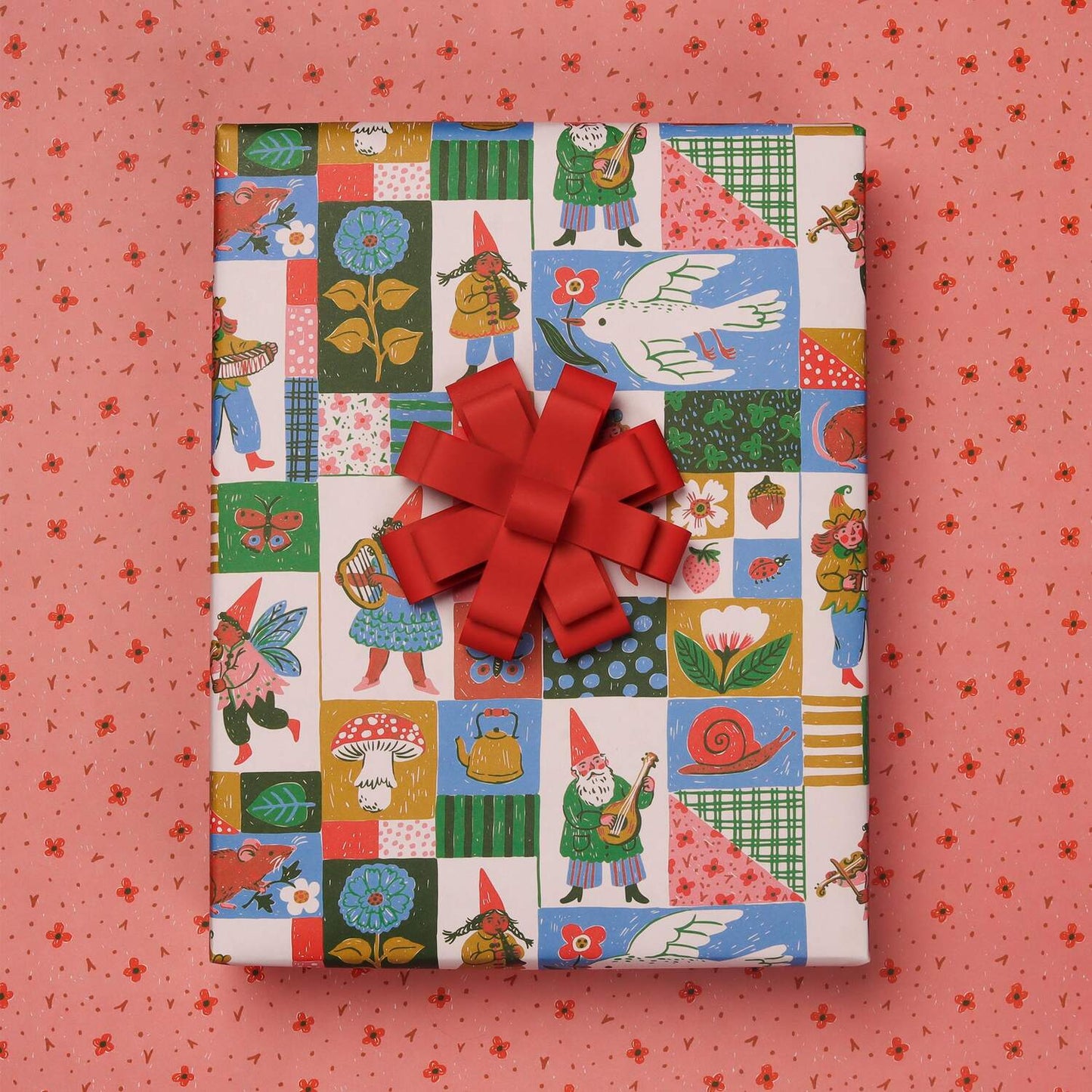 Patchwork Gnomes Gift Wrap